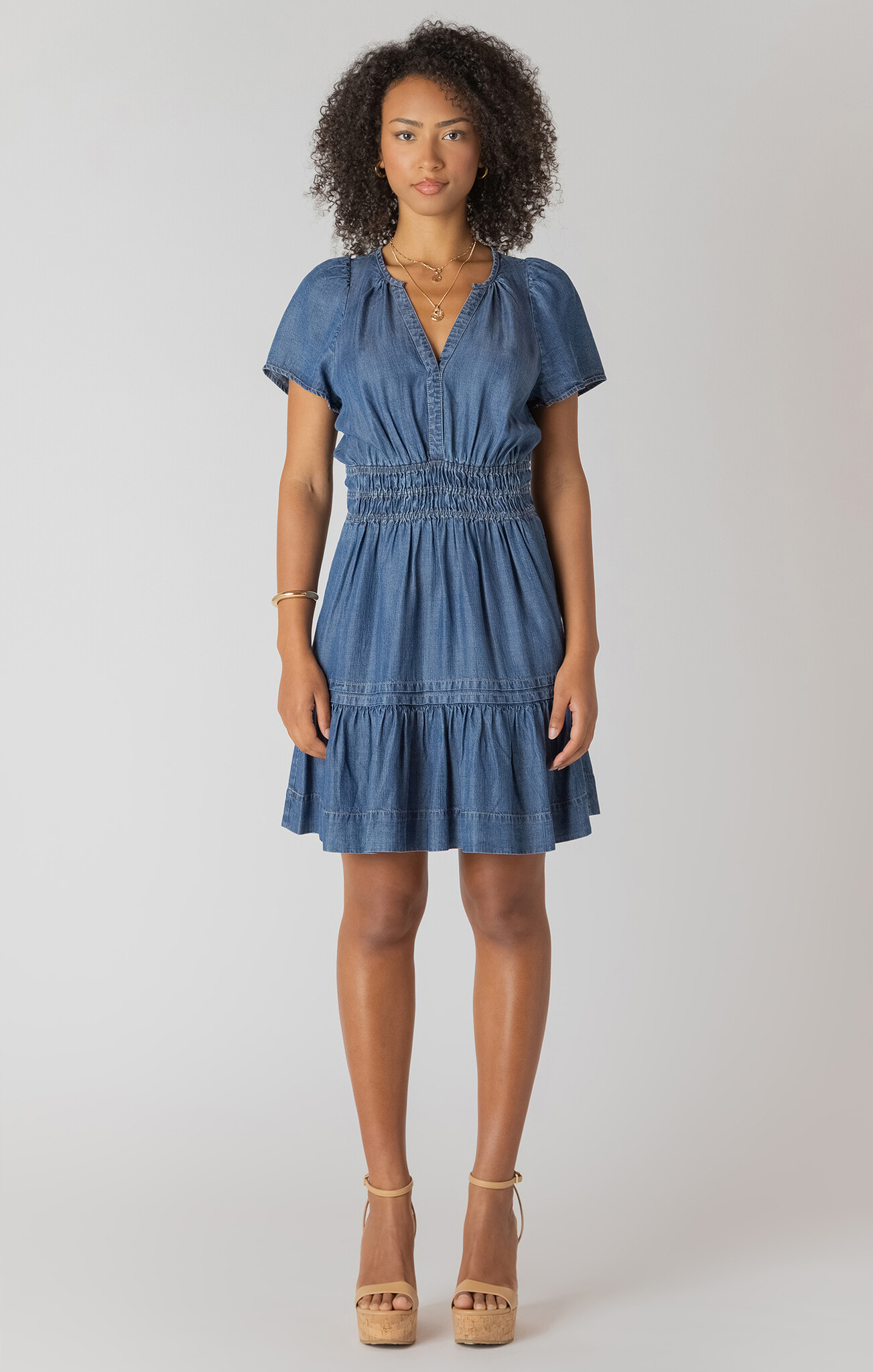 Dex Smocked Waist Tiered Mini Dress