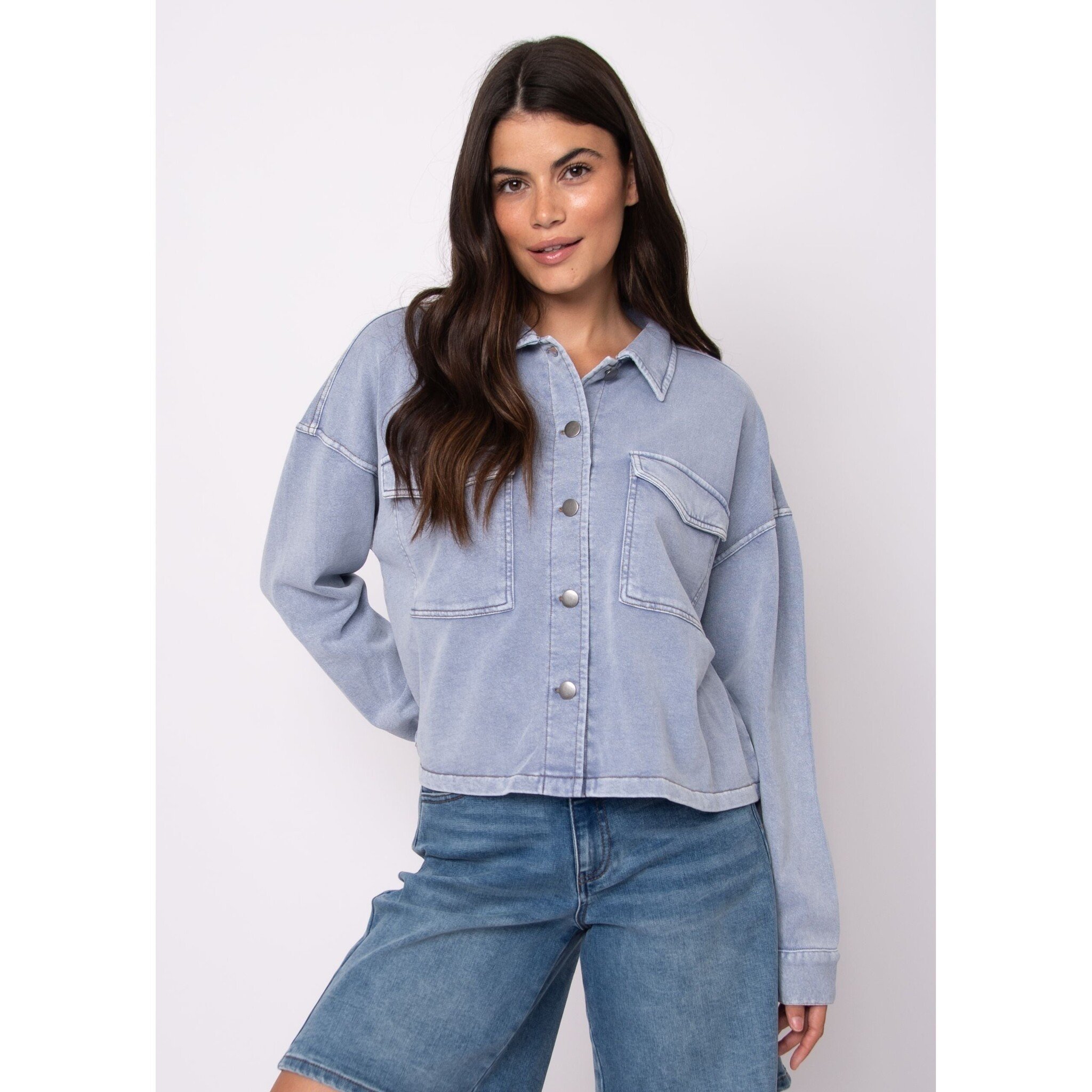 RD Style Nara Denim Look French Terry Button Up Jacket