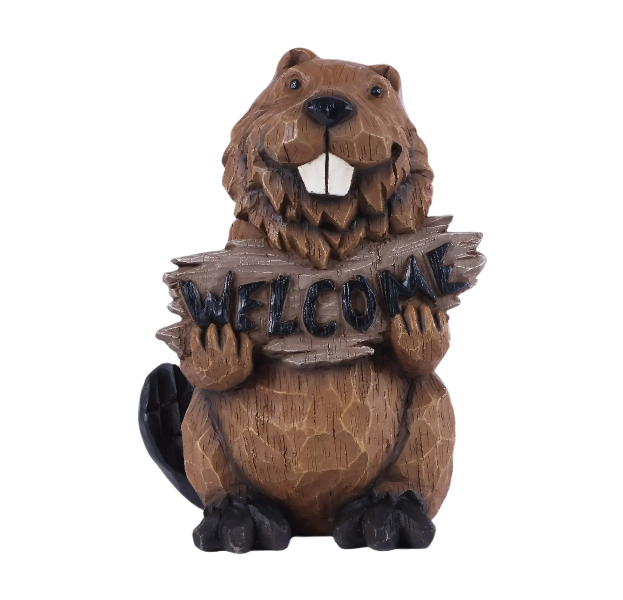Beaver Holds Welcome Sign 8.75x7.25x11.75