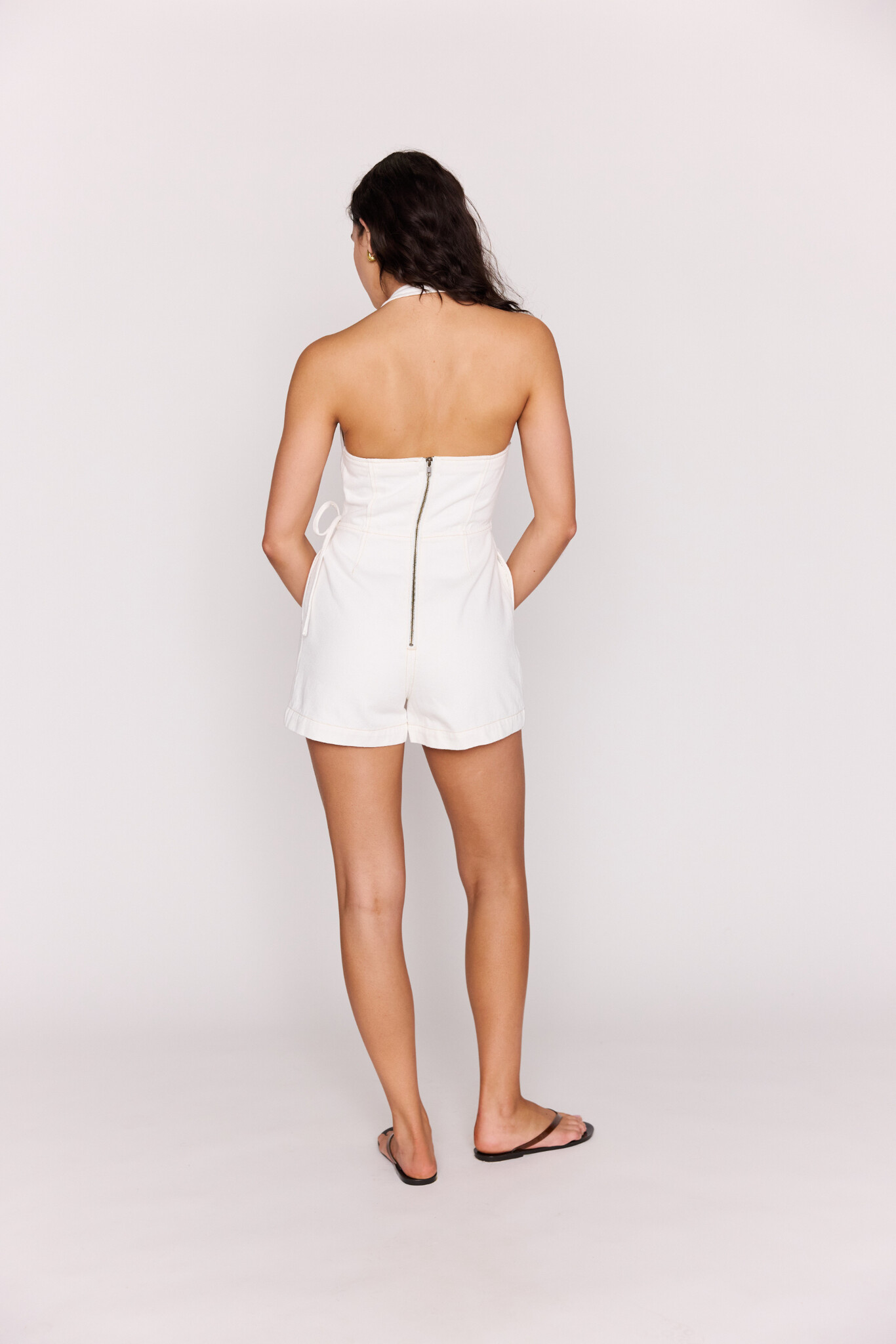 MinkPink Cove Denim Halter Playsuit
