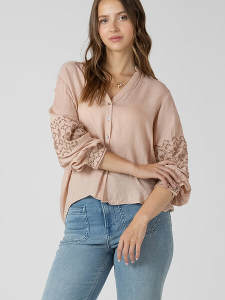 Dex Embroidered Button Front Blouse