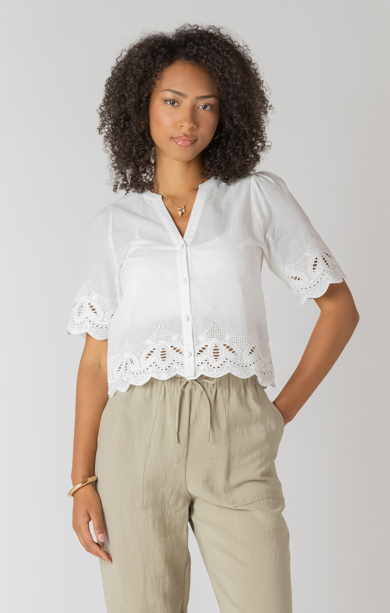 Dex Eyelet Trim Blouse
