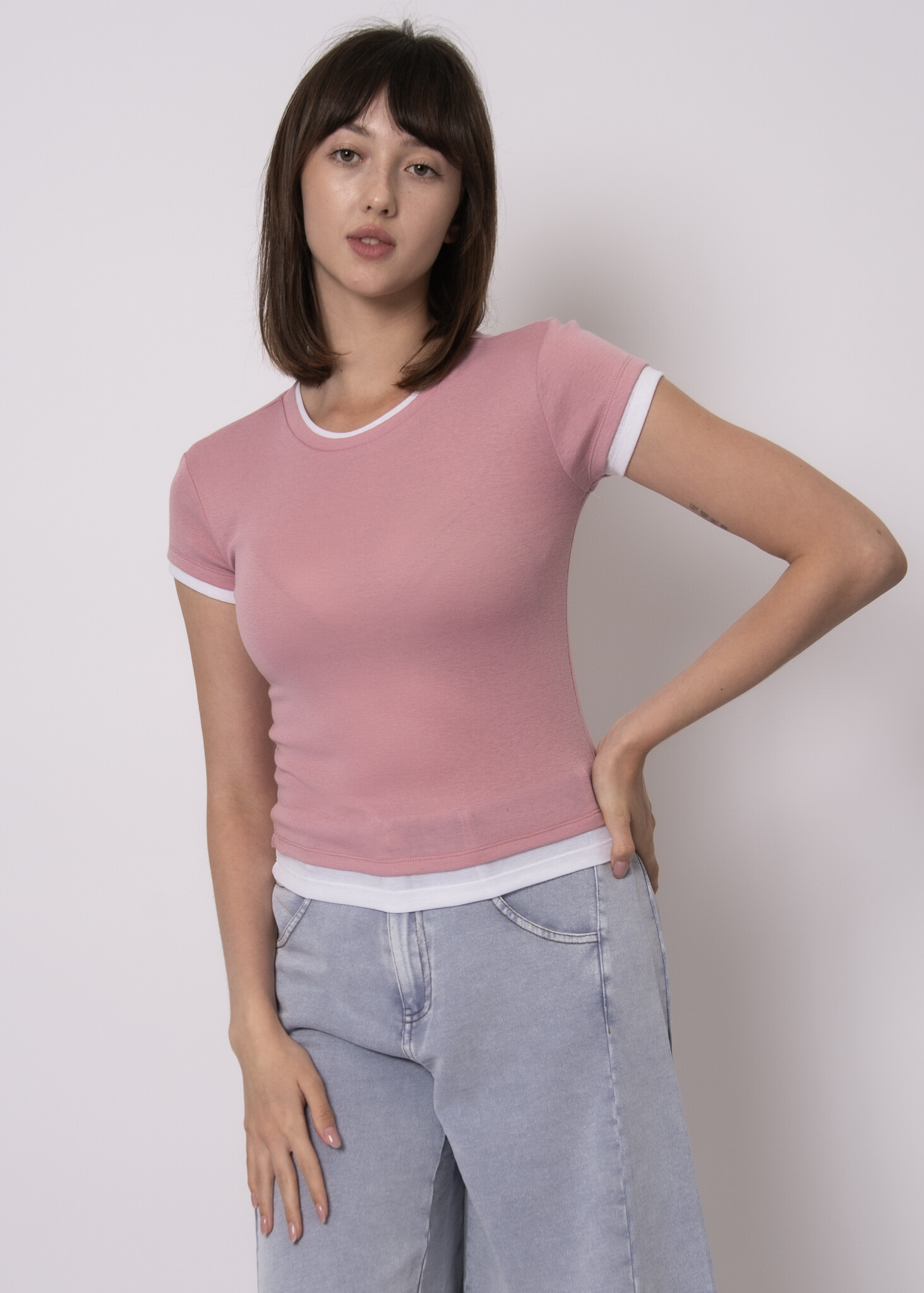 RD Style Larisa Faux Double Layer Crewneck