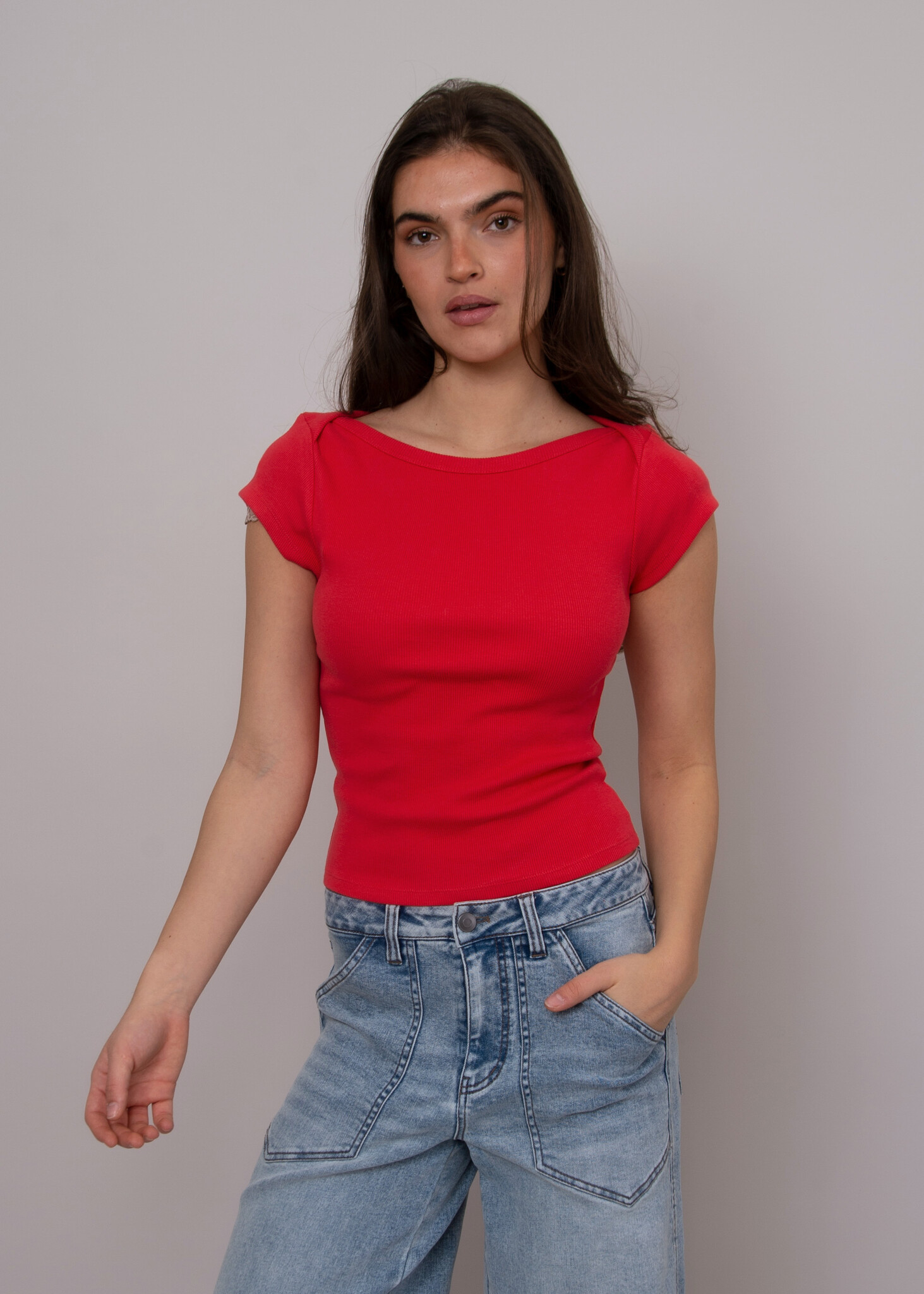 RD Style Kelly Boatneck Cap Sleeve Top