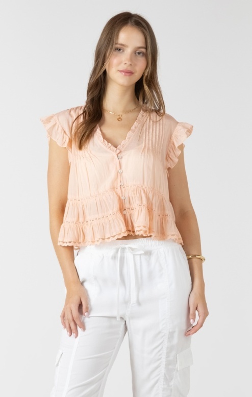 Dex Lace Trim Soft Peplum Blouse
