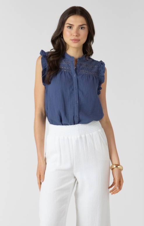 Dex Lace Insert Button Front Blouse