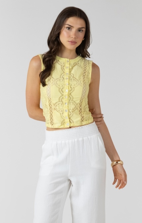 Dex Lace Cutout Button Front Tank