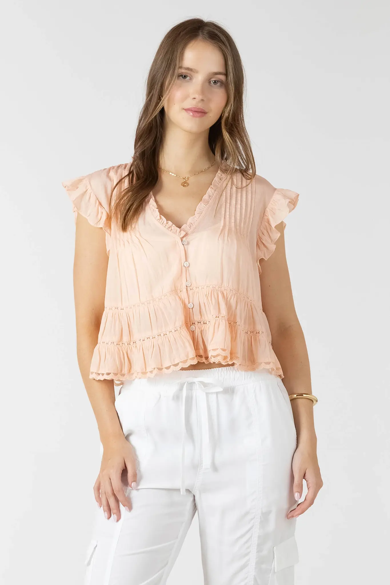 Dex Lace Trim Soft Peplum Blouse