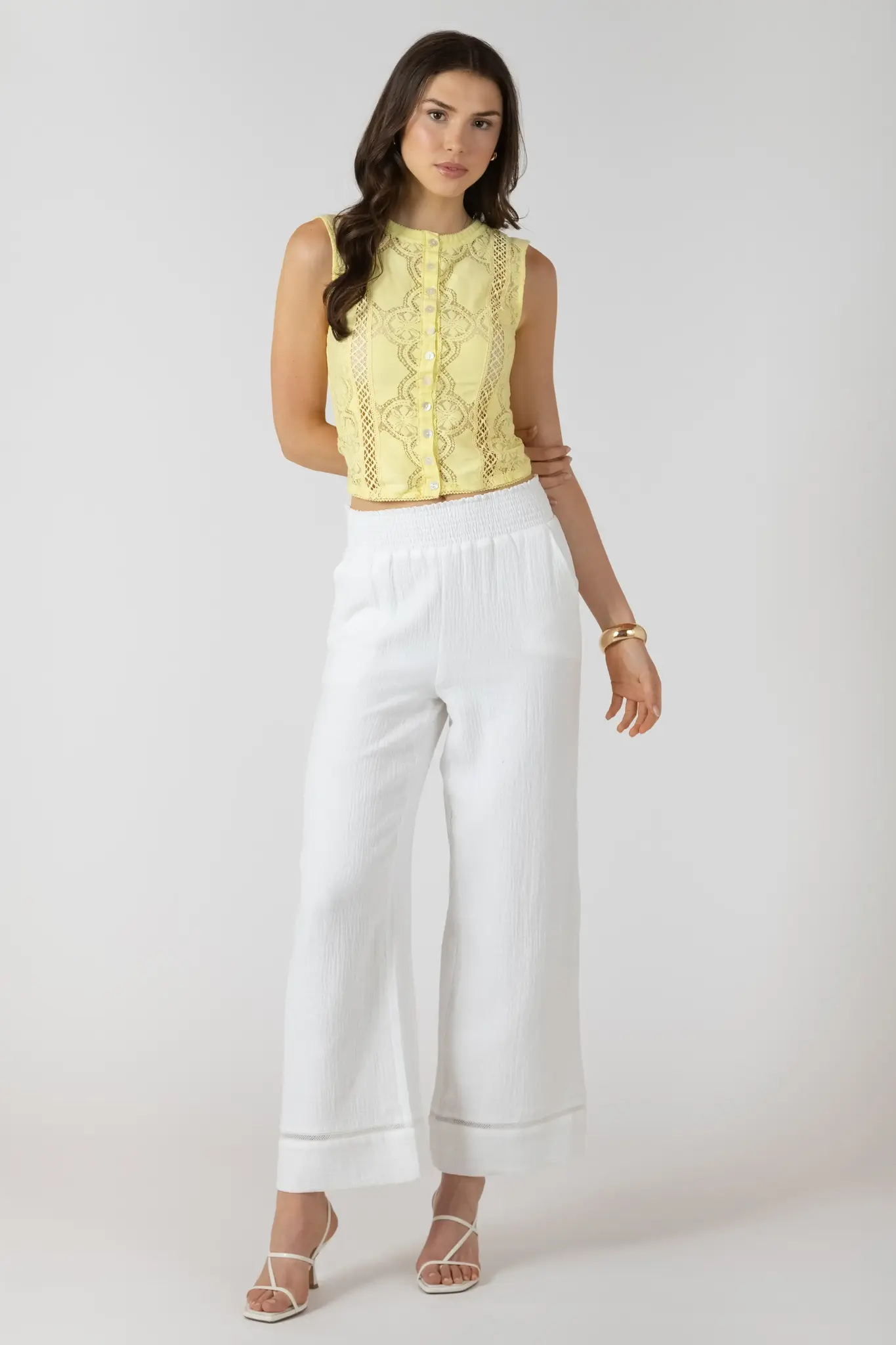 Dex Lace Cutout Button Front Tank