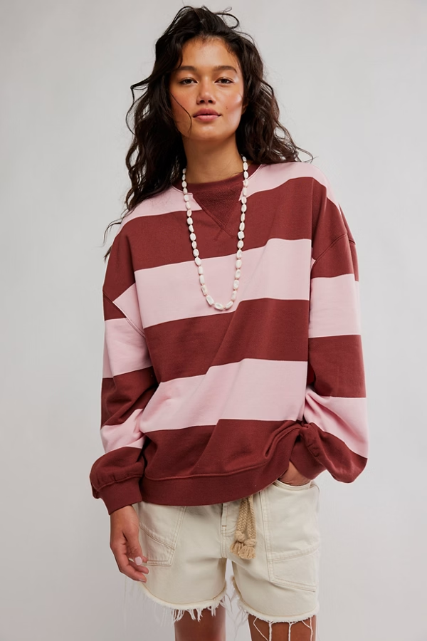 Free People Classic Striped Oversized Crewneck