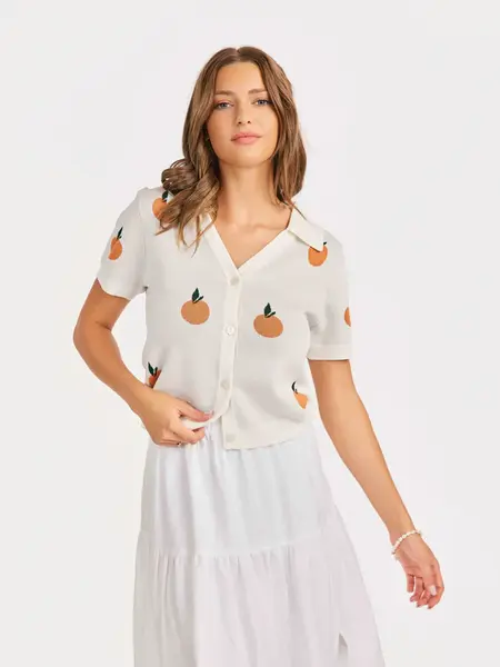 Sadie and Sage Citron Embroidered Orange Knit Shirt