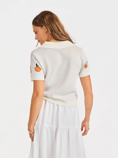 Sadie and Sage Citron Embroidered Orange Knit Shirt