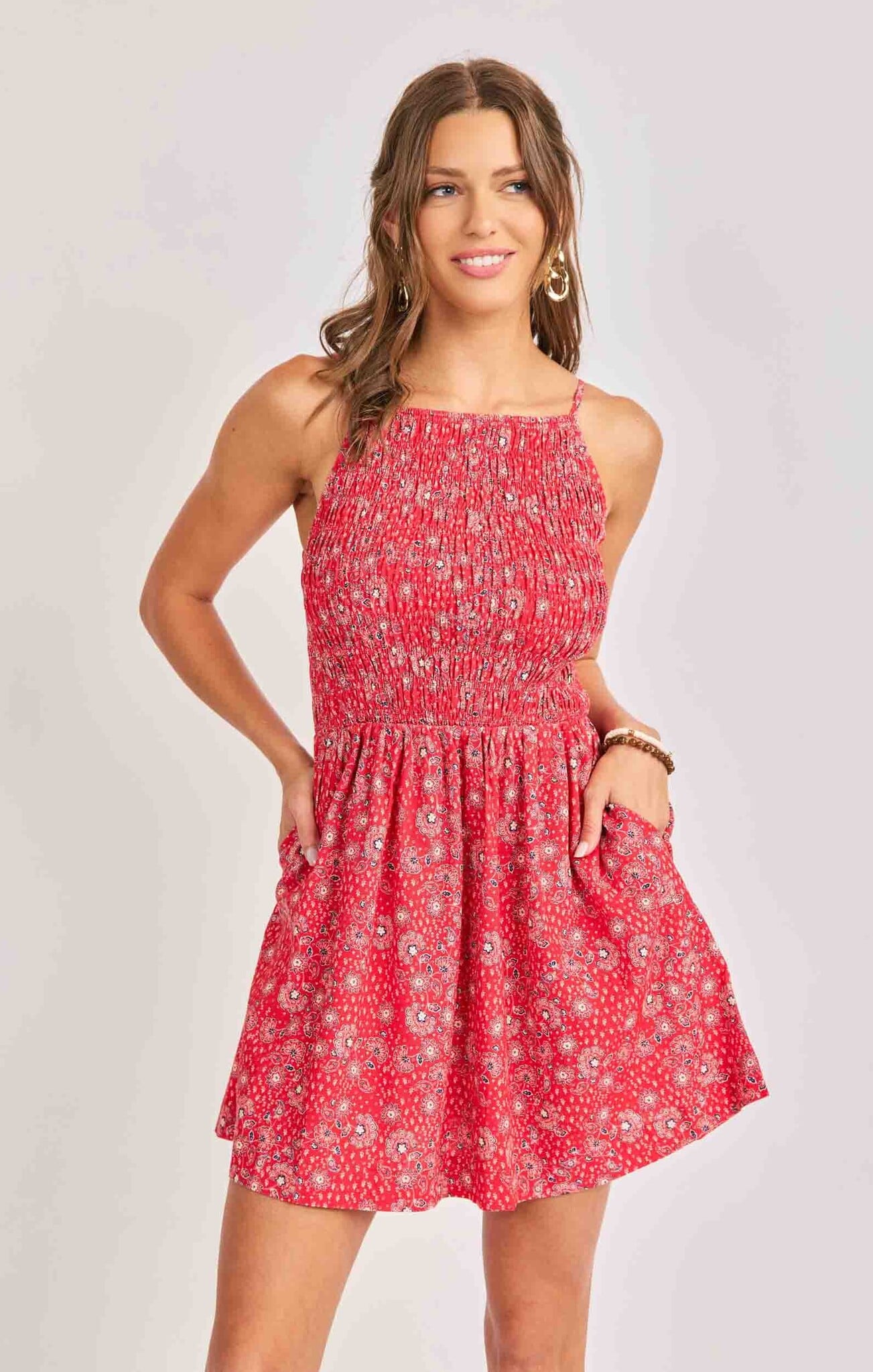 Sadie and Sage Firecracker Shirred Mini Dress
