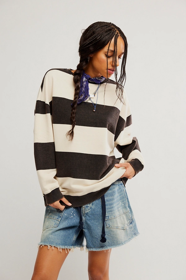 Free People Classic Striped Oversized Crewneck