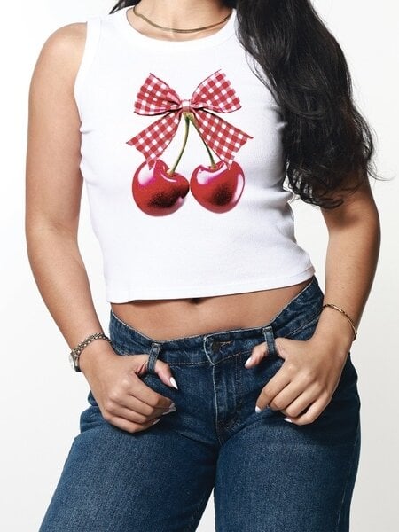 Girl Dangerous Cherry Bow Ribbed Crop Tank