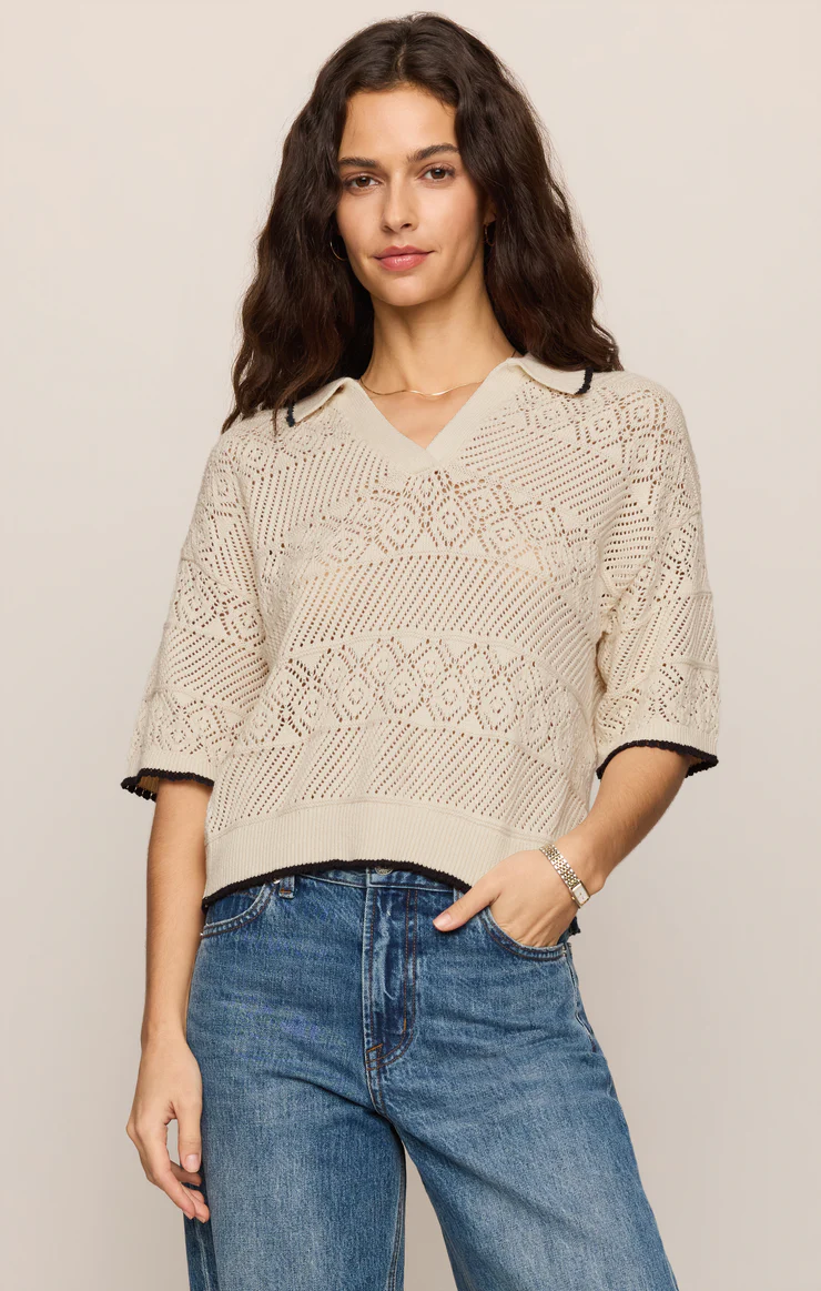 Z Supply Denman Crochet Polo Sweater