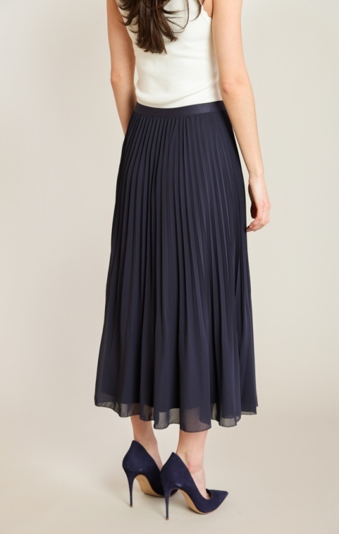 Black Tape Pleated Midi Skirt