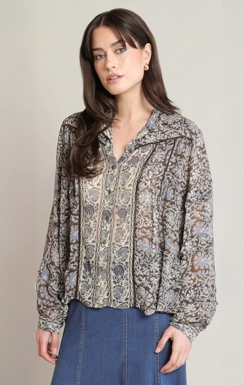 Black Tape Orchid Print Blouse