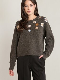 Black Tape Embroidered Flower Sweater