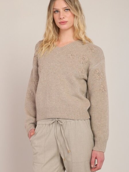 Room 34 Flower Embroidered Sweater Top