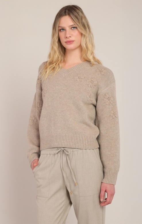 Room 34 Flower Embroidered Sweater Top