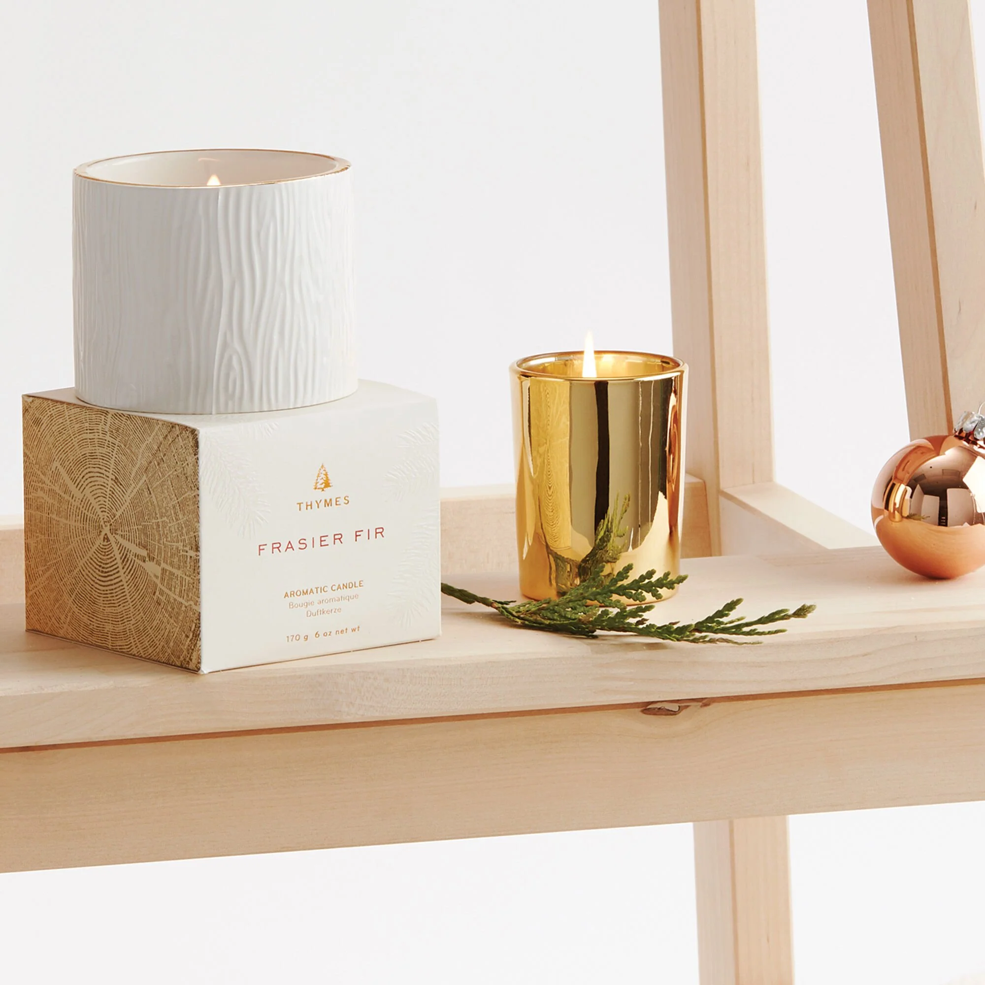 Thymes Gilded Ceramic Poured Candle Frasier Fir Petite 6oz