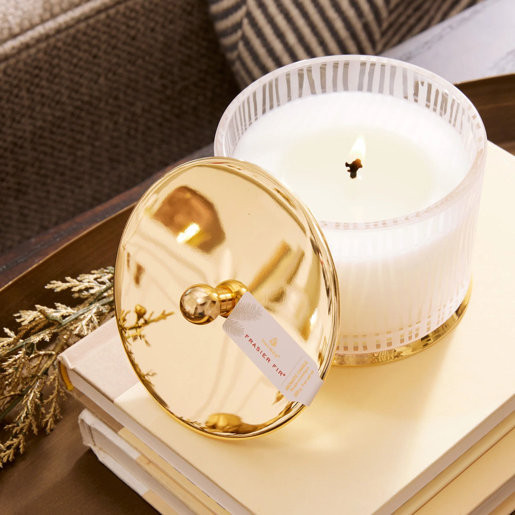 Thymes Poured Candle Medium Frosted Wood Grain Frasier Fir 9oz