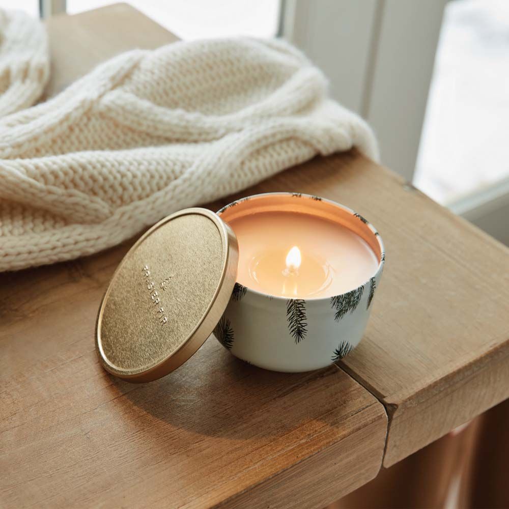 Thymes Poured Candle Tin Gold Frasier Fir