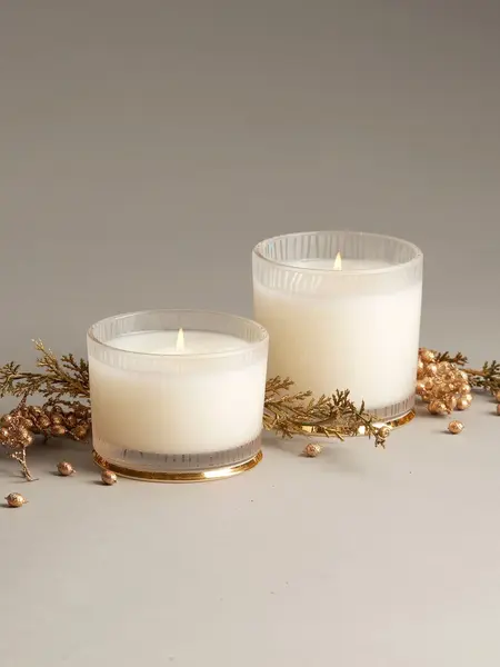 Thymes Poured Candle Large Frosted Wood Grain Frasier Fir 13.5oz