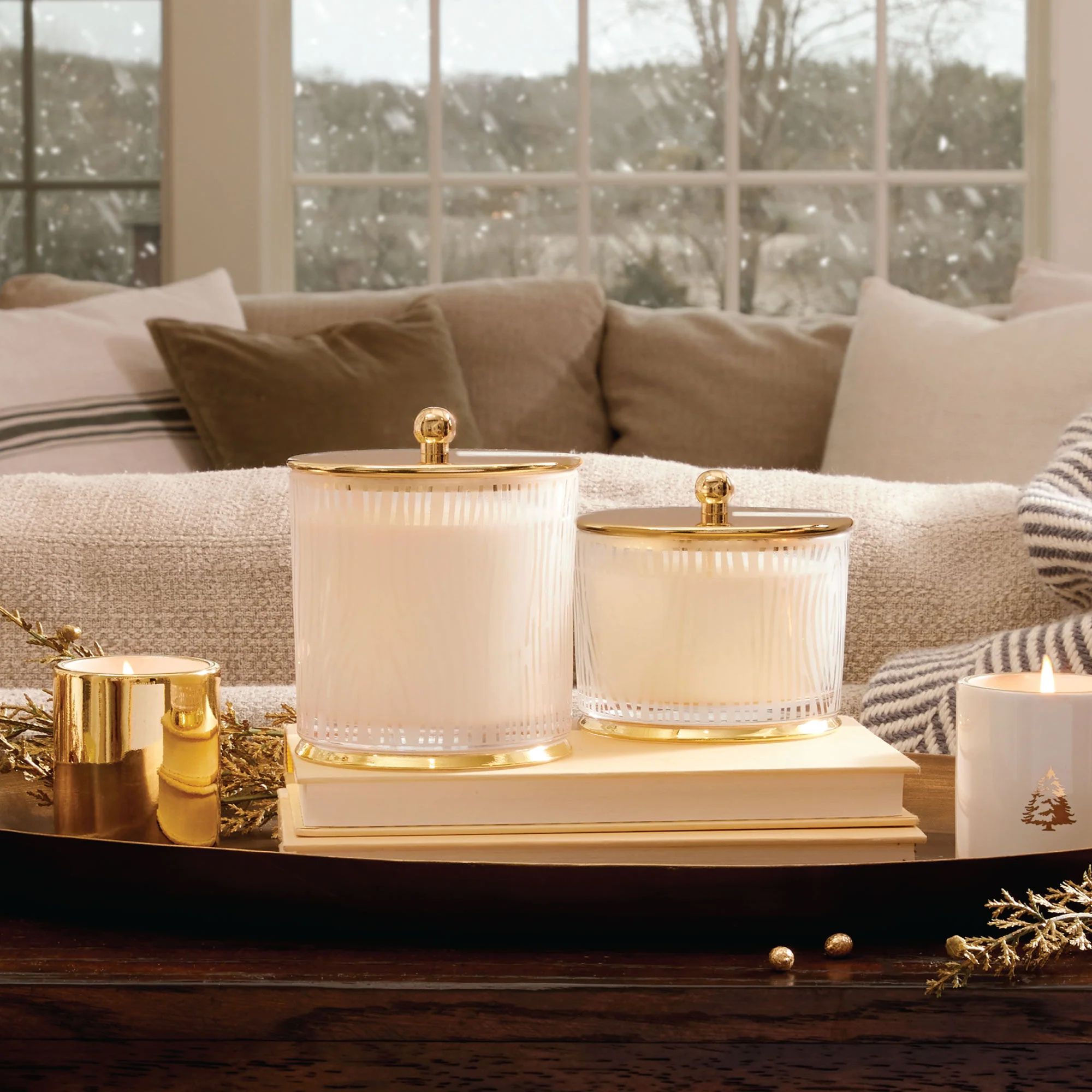 Thymes Poured Candle Large Frosted Wood Grain Frasier Fir 13.5oz