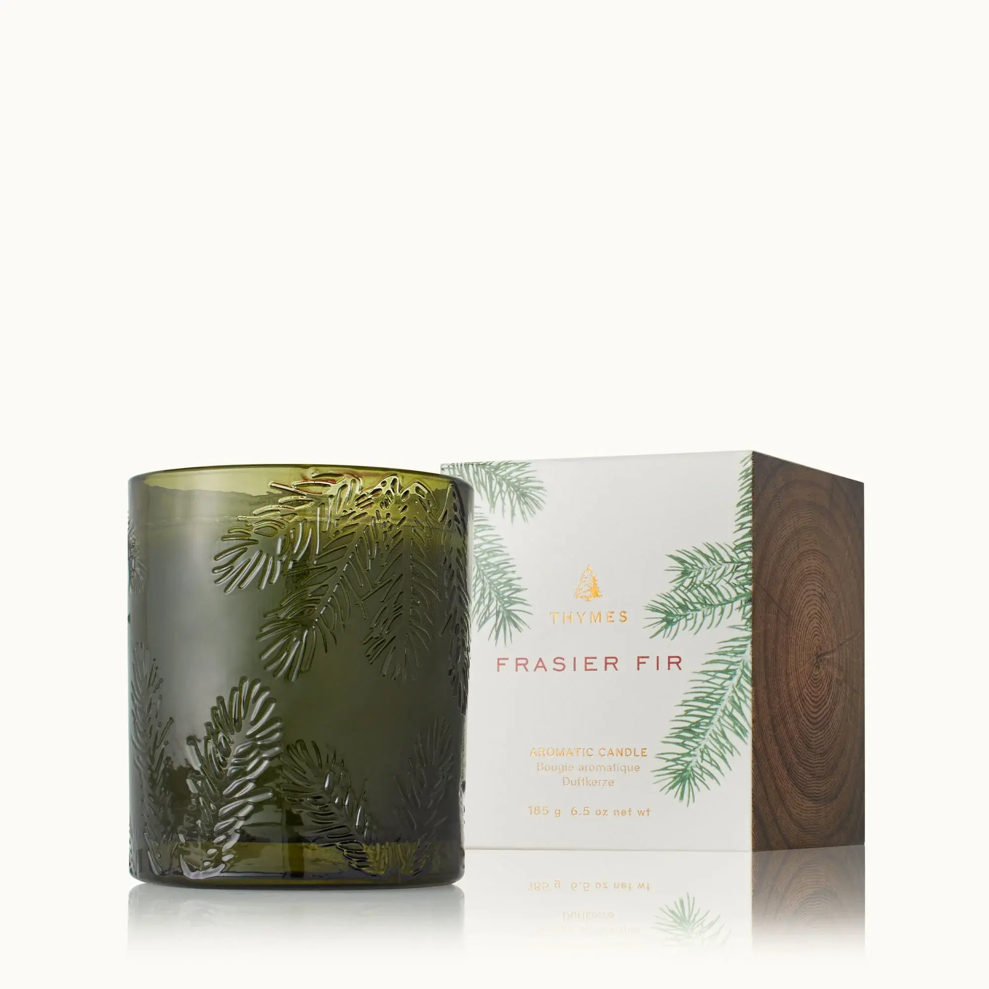Thymes Poured Candle Molded Green Glass Frasier Fir