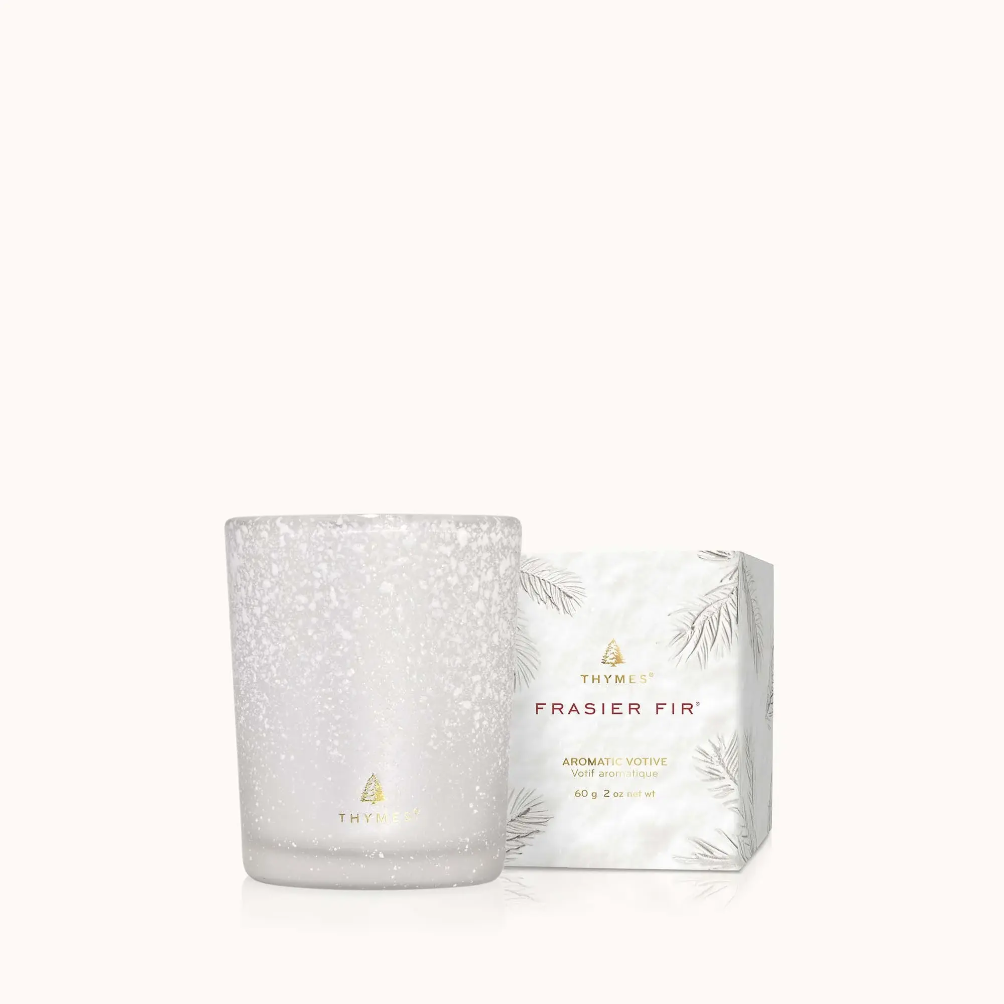 Thymes Flocked Votive Candle Frasier Fir 2oz