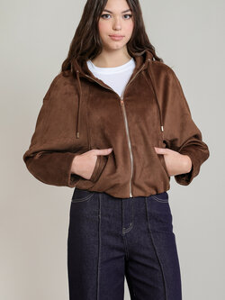 Dex Faux Suede Hooded Bomber