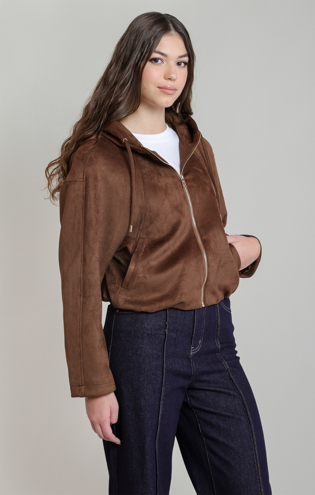 Dex Faux Suede Hooded Bomber
