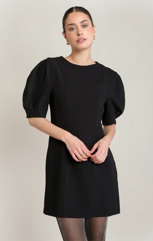 Black Tape Balloon Sleeve Dress