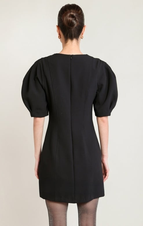 Black Tape Balloon Sleeve Dress