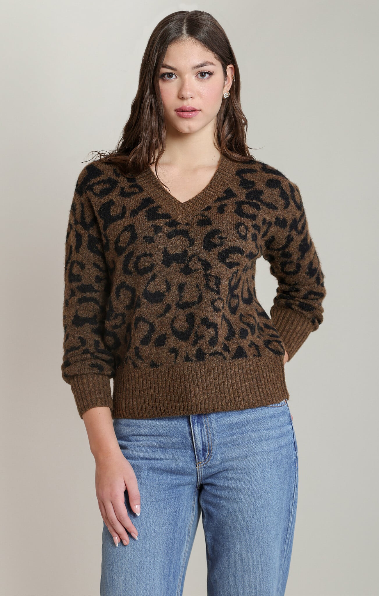 Dex Leopard V-Neck Sweater