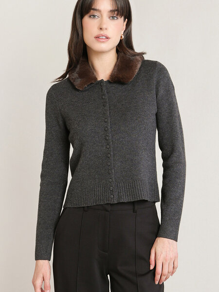 Black Tape Fur Lapel Cardigan