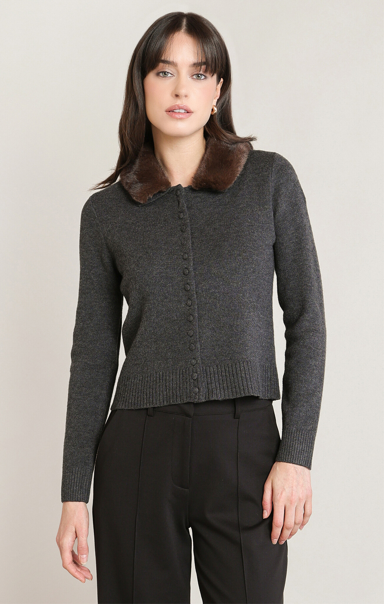 Black Tape Fur Lapel Cardigan