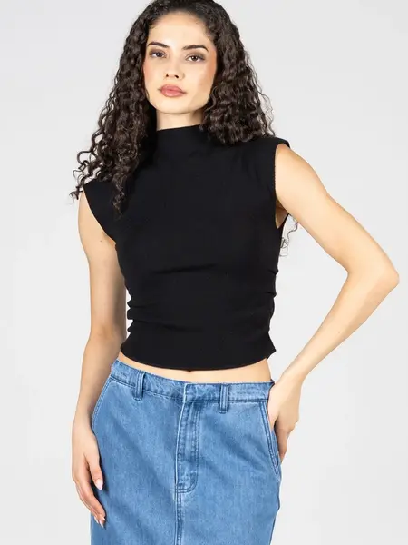Cest Moi Viscose Blend SS High Neck Top