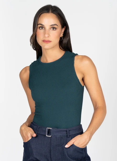 Cest Moi Seamless Textured Crew Neck Tank