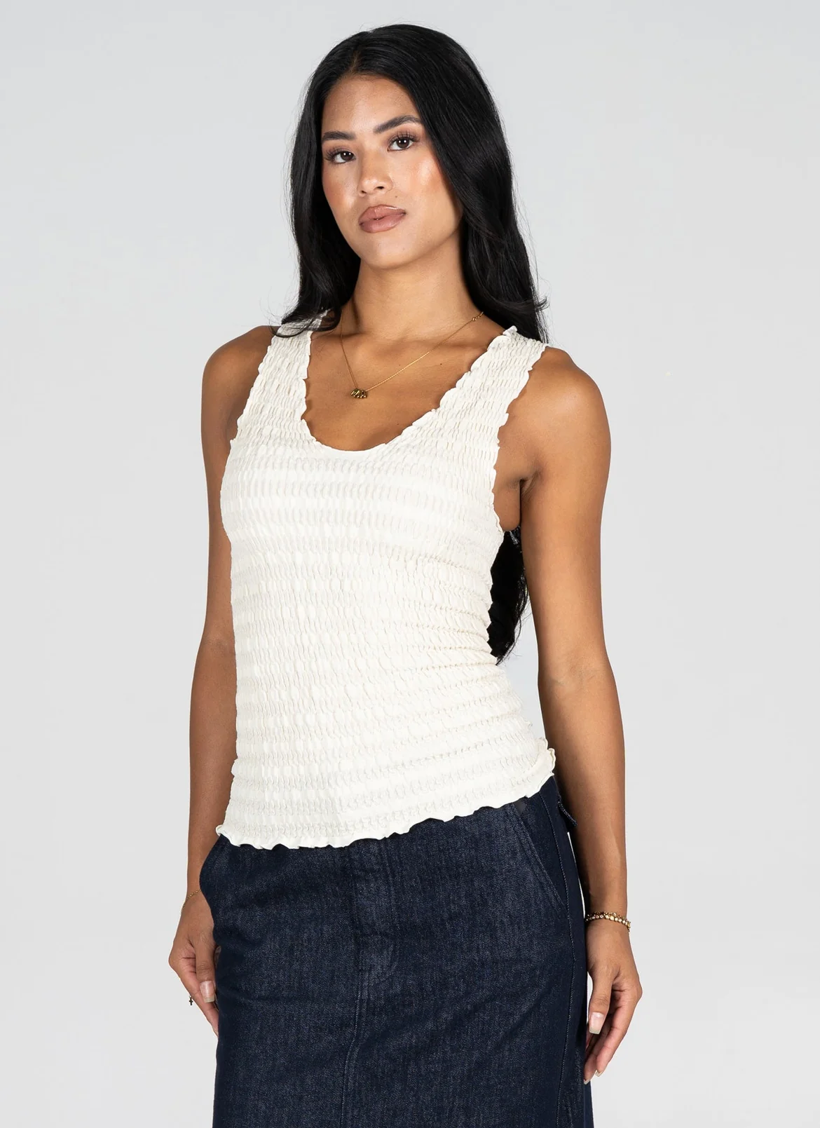 Cest Moi Seamless Smocked V Neck Tank