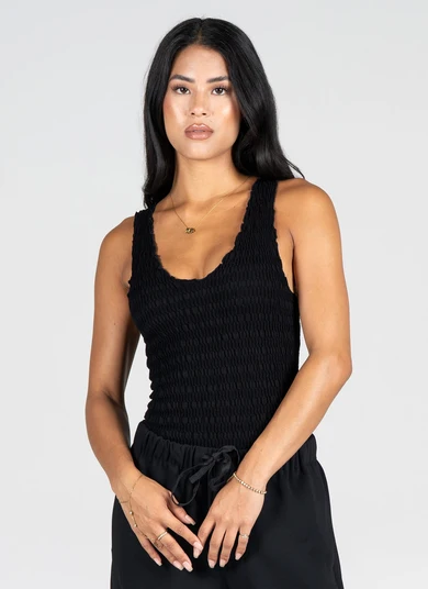 Cest Moi Seamless Smocked V Neck Tank