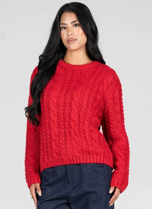 Cest Moi Cable Knit Crewneck Sweater