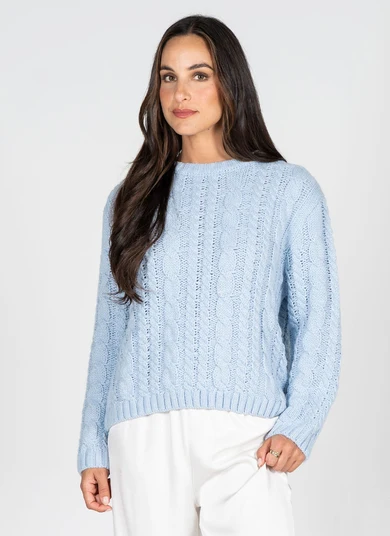 Cest Moi Cable Knit Crewneck Sweater