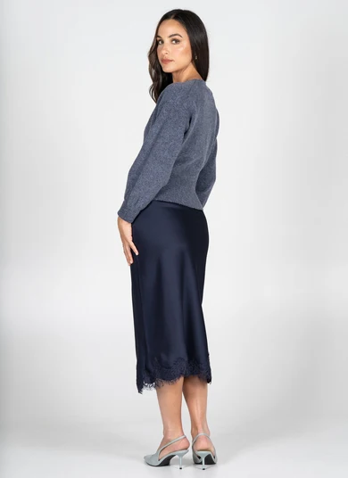 Cest Moi Satin Skirt with Lace Trim