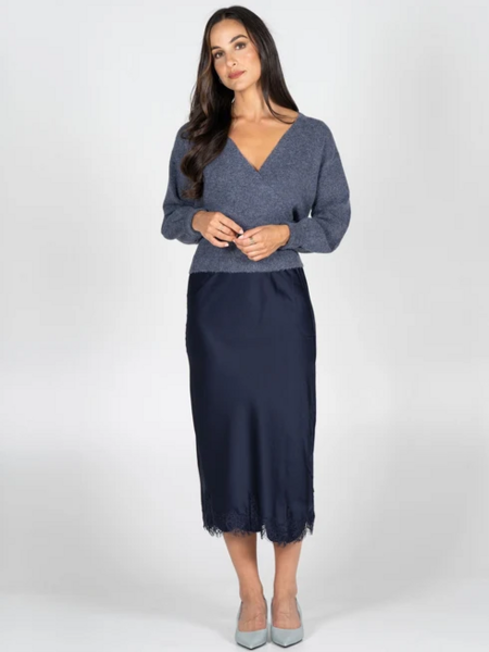 Cest Moi Satin Skirt with Lace Trim