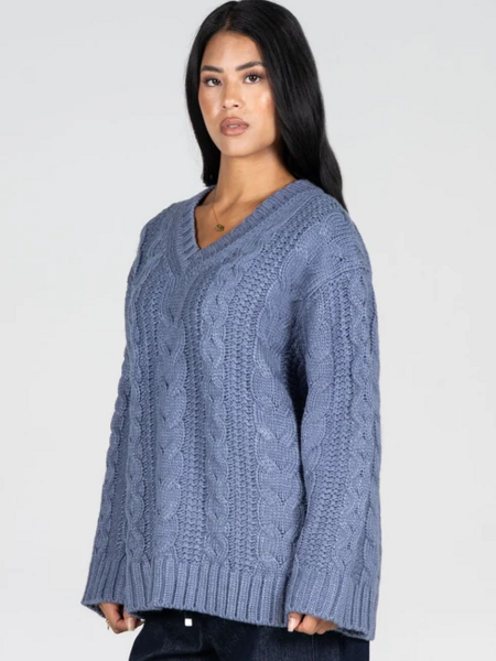 Cest Moi Cable Knit Oversized V Neck Sweater