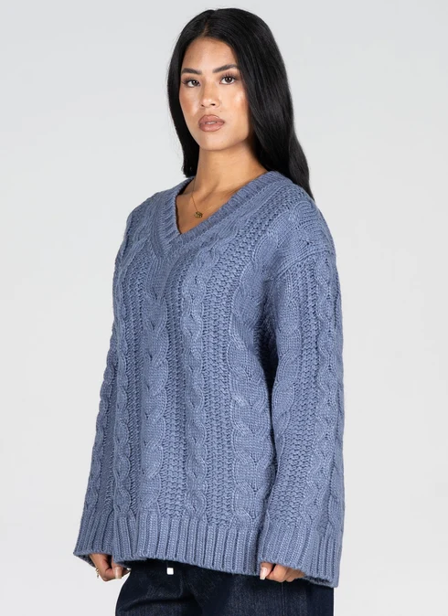 Cest Moi Cable Knit Oversized V Neck Sweater