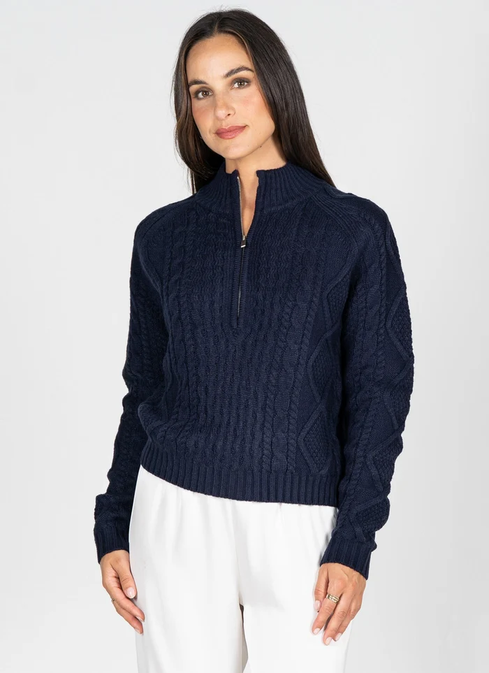 Cest Moi Cable Knit Zip Front Sweater